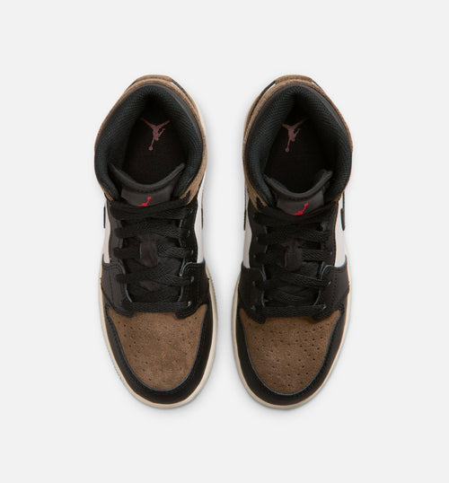 Air Jordan 1 Mid Grade School Sneakers – Black / Phantom / Palomino / University Red