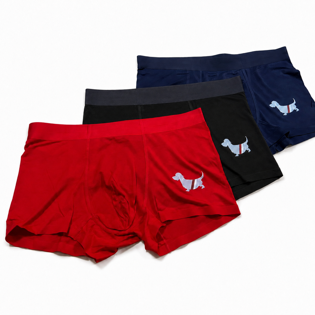 Thom Browne Style Men's Cotton Boxer Briefs with Signature Four-Bar Detail