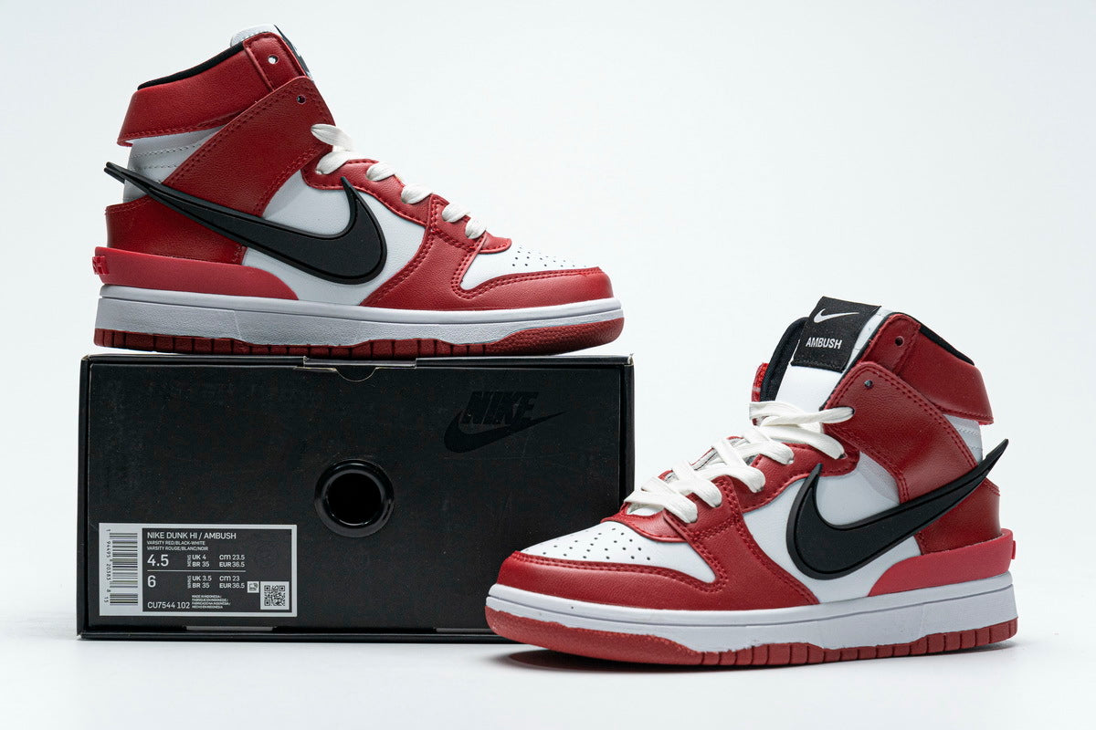Ambush x Nike Dunk High Varsity Red Black White Reps Sneakers CU7544-102