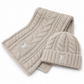 Louis Vuitton Style Cable-Knit Scarf and Beanie Set
