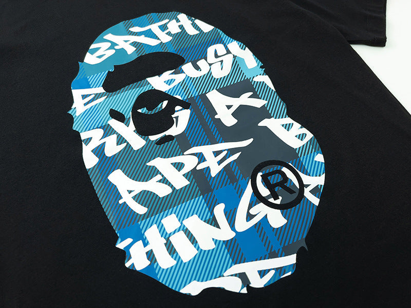 BAPE Blue Stroke Camo Big Ape Head Men's T-Shirt - Black