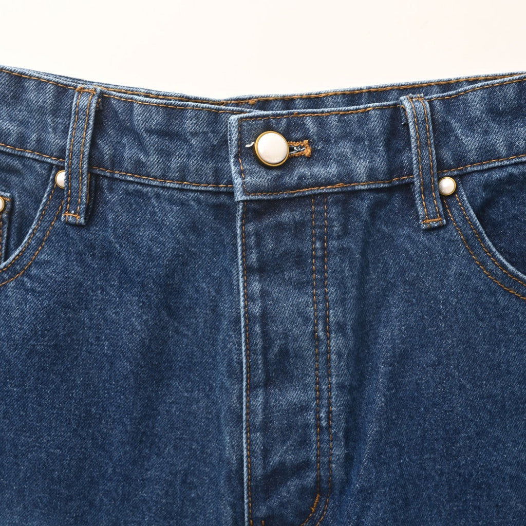 Navy Back-Pocket Embroidered Logo Denim Shorts