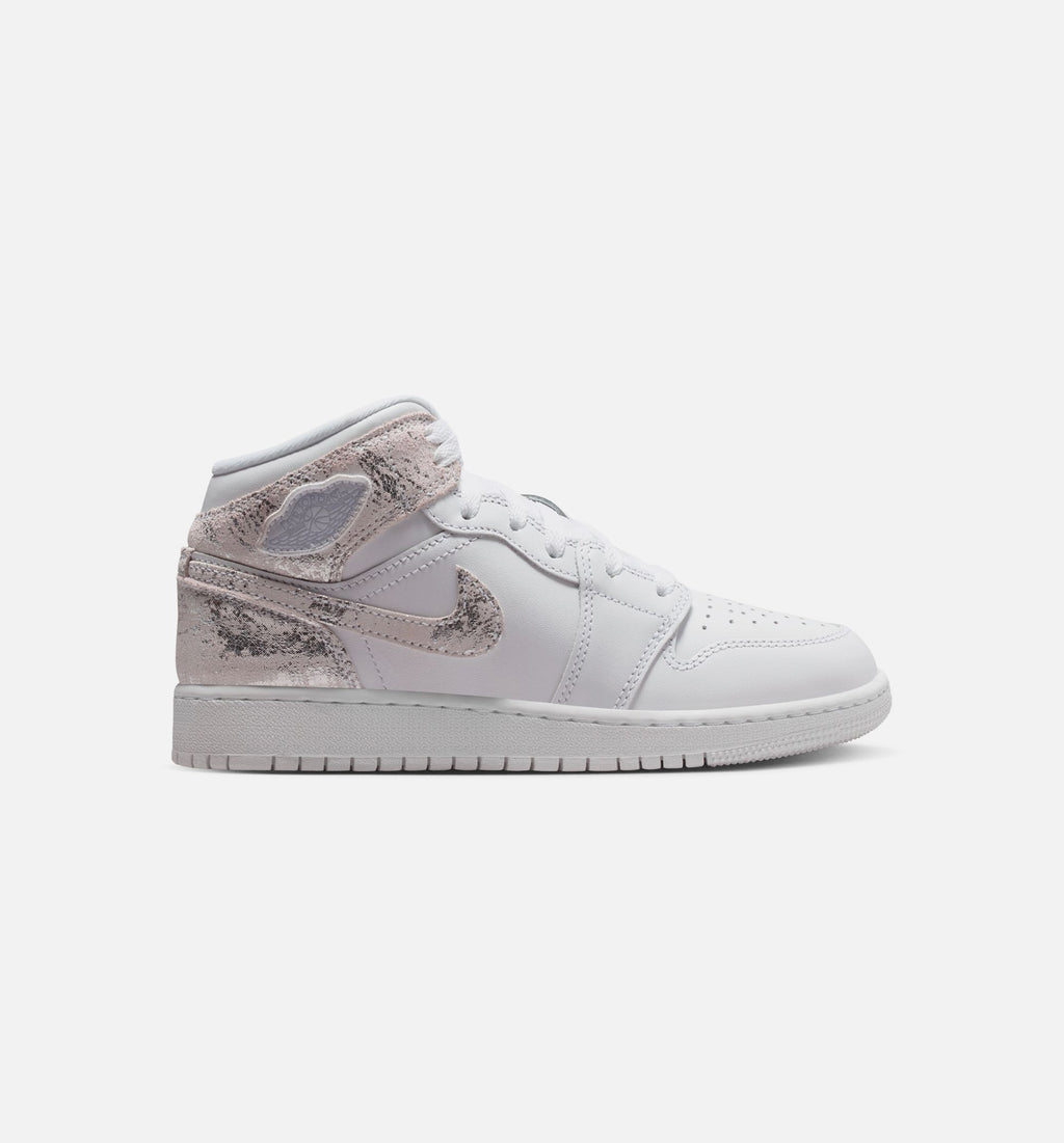Air Jordan 1 Mid SE Grade School Sneakers – White / Field Silver