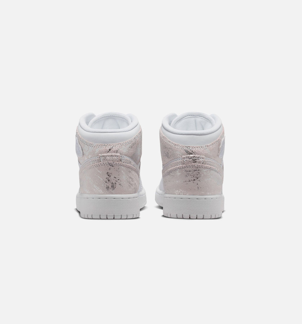 Air Jordan 1 Mid SE Grade School Sneakers – White / Field Silver