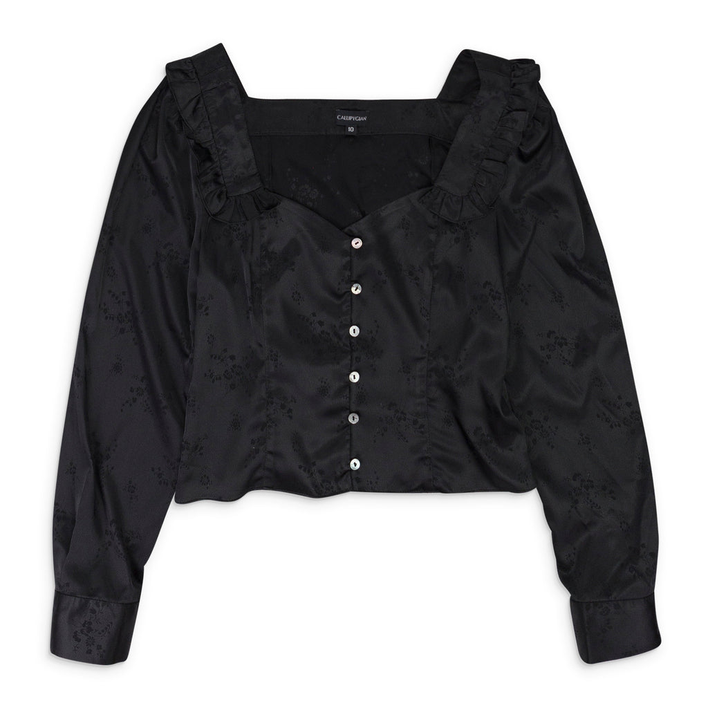 BLACK JACQUARD BUTTON BLOUSE