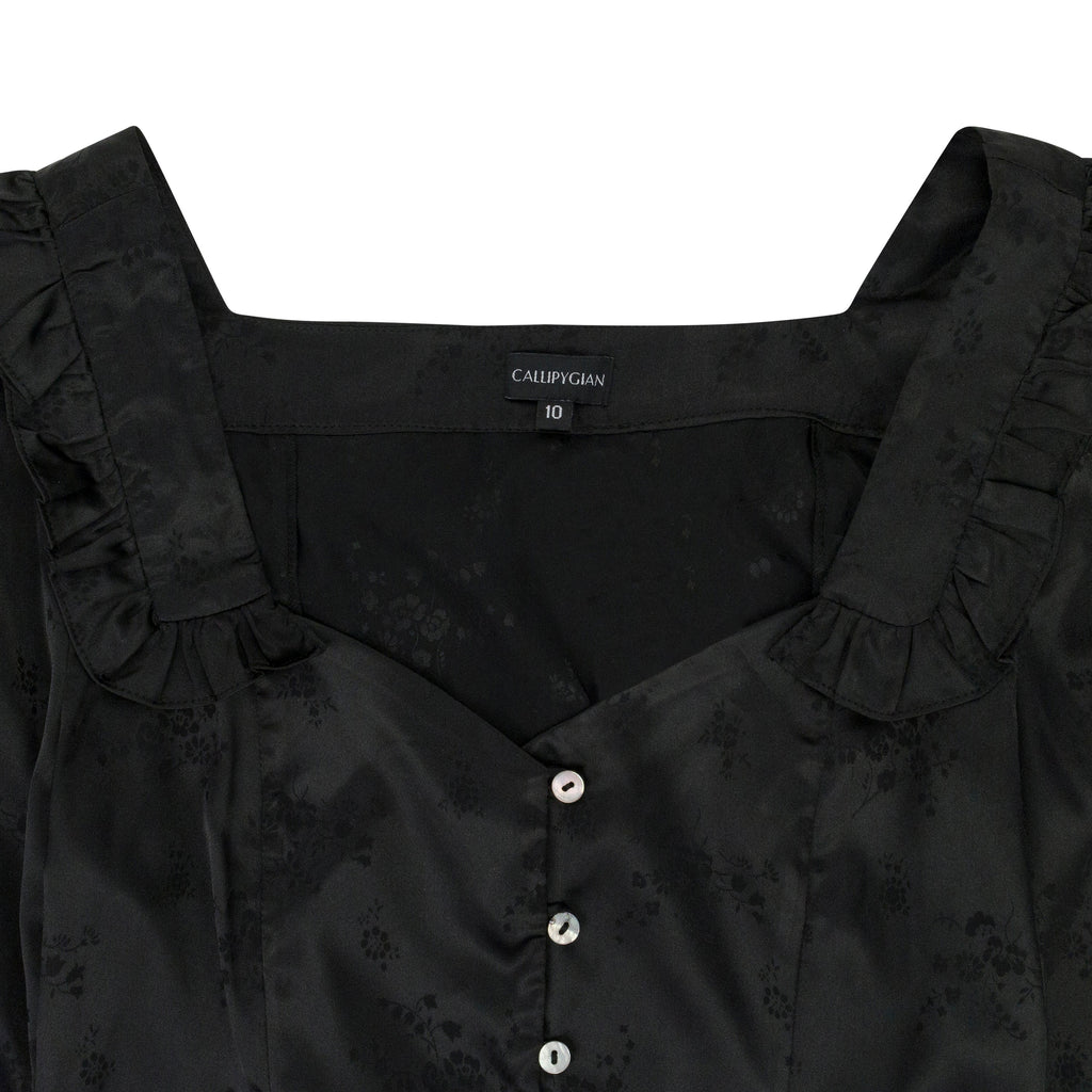 BLACK JACQUARD BUTTON BLOUSE