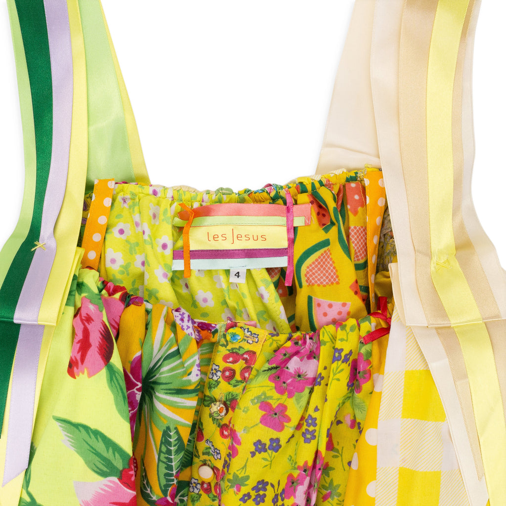 YELLOW RUFFLED PATCHWORK RIBBON BLOUSE