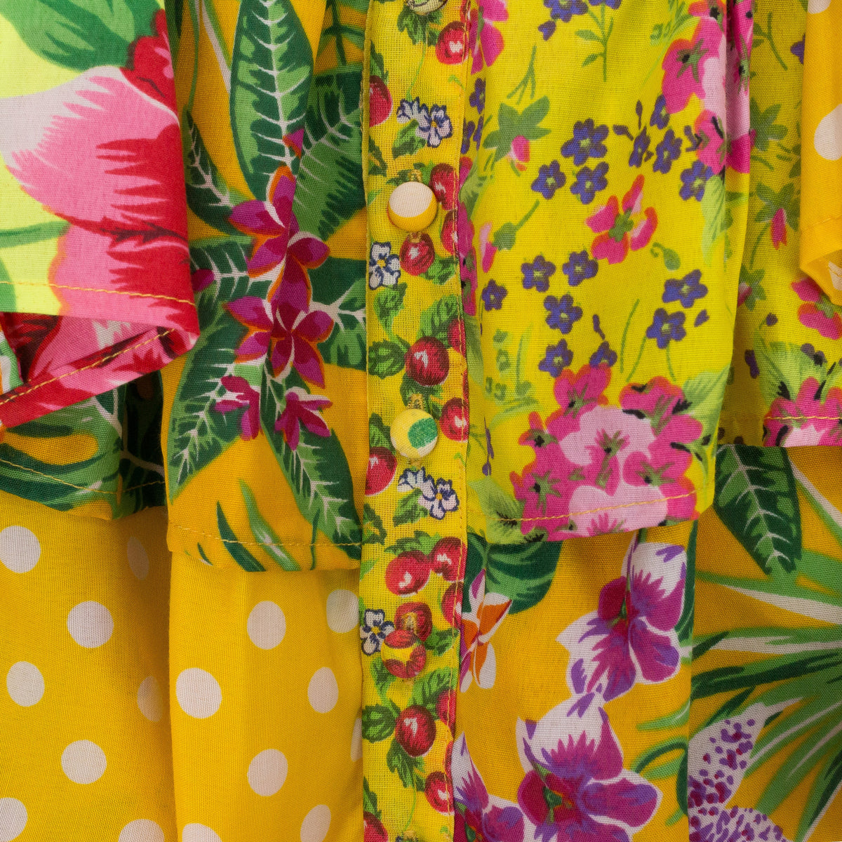 YELLOW RUFFLED PATCHWORK RIBBON BLOUSE
