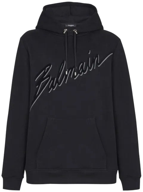 Balmain flocked-logo hoodie