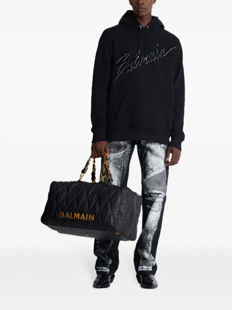 Balmain flocked-logo hoodie