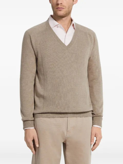 Zegna Oasi V-neck ribbed cashmere sweater