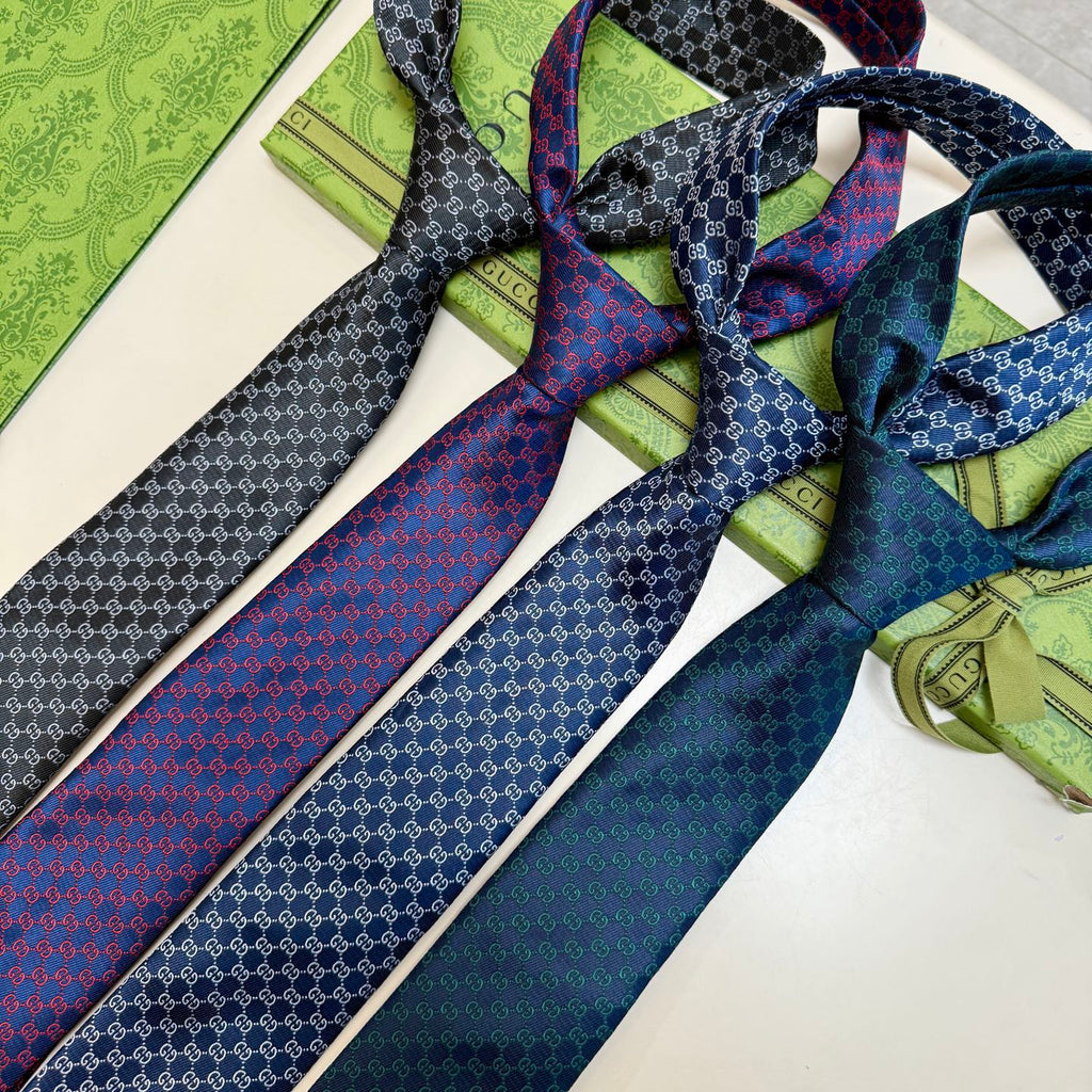 Gucci Style Men's Tonal GG Jacquard Silk Tie