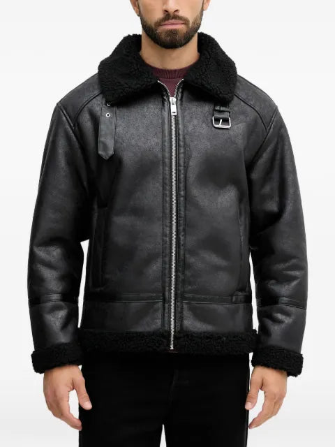 Lindbergh shearling buckle faux-leather jacket