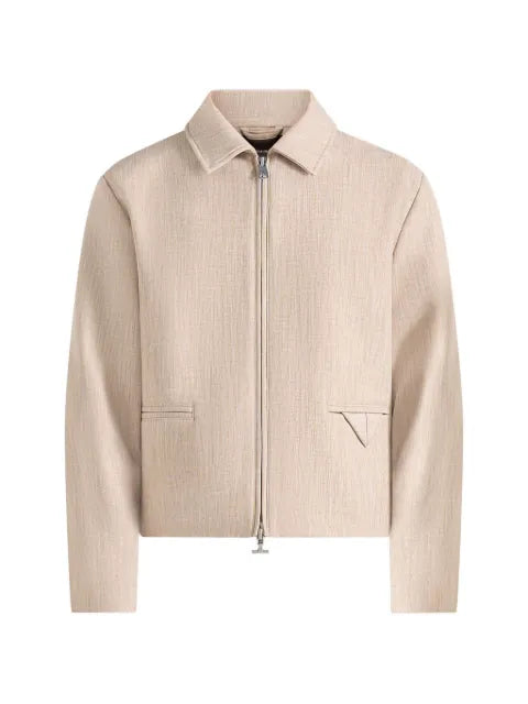 Manière De Voir Amir in beige boxy hatched harrington jacket