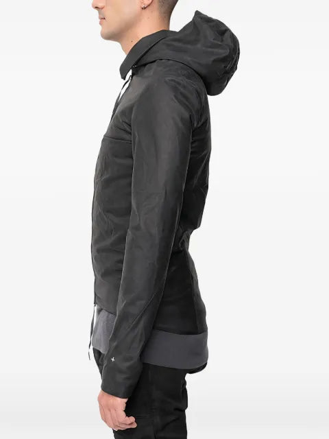 Ma+ detachable-hood leather jacket