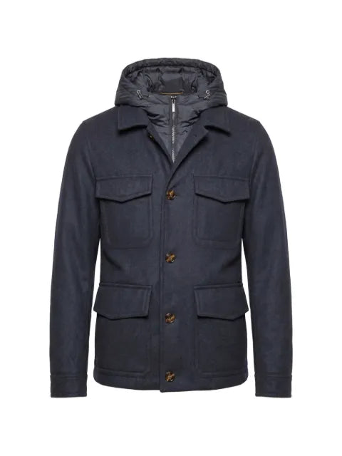 Moorer hooded button-fastening jacket