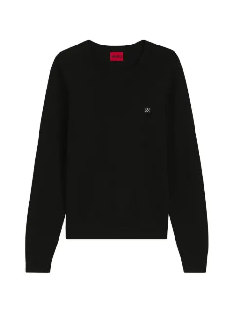 HUGO Setallo knitted-piqué sweater with metallic stacked-logo