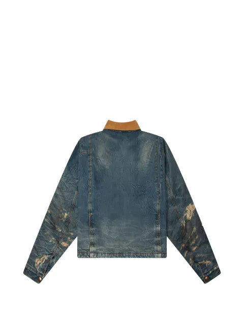 RRR123 distressed corduroy-trim denim jacket