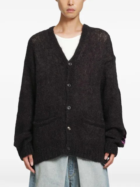 Maison Margiela velvet-patch long-sleeve cardigan