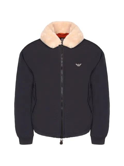 Emporio Armani shearling-collar logo-plaque jacket