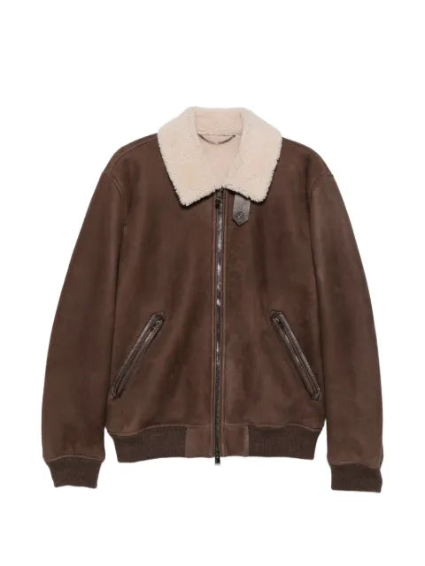 Canali shearling-collar suede jacket
