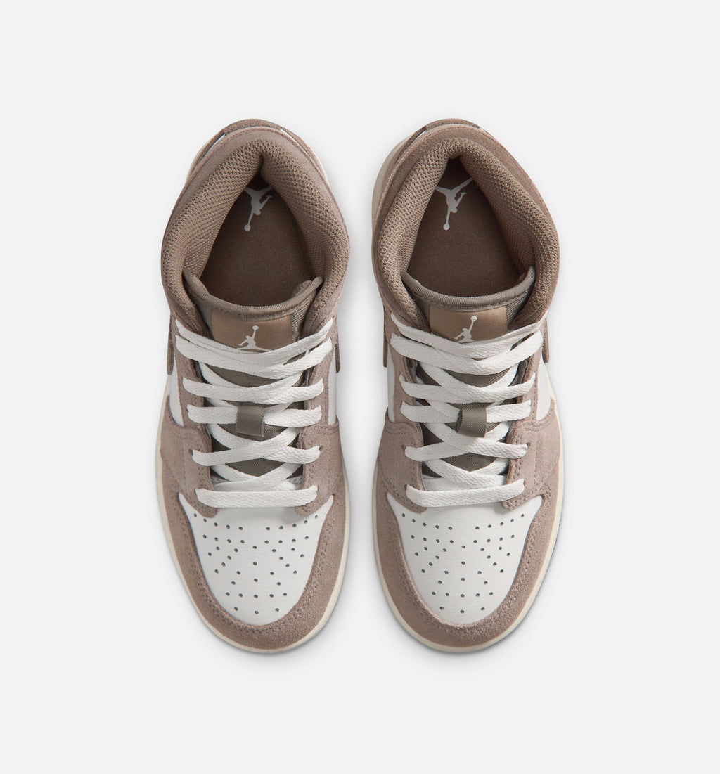 Air Jordan 1 Mid Grade School Sneakers – Enigma Stone / Olive Grey / Summit White