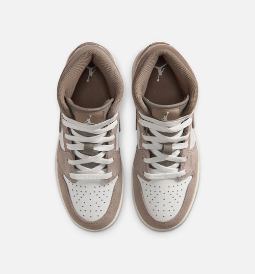 Air Jordan 1 Mid Grade School Sneakers – Enigma Stone / Olive Grey / Summit White