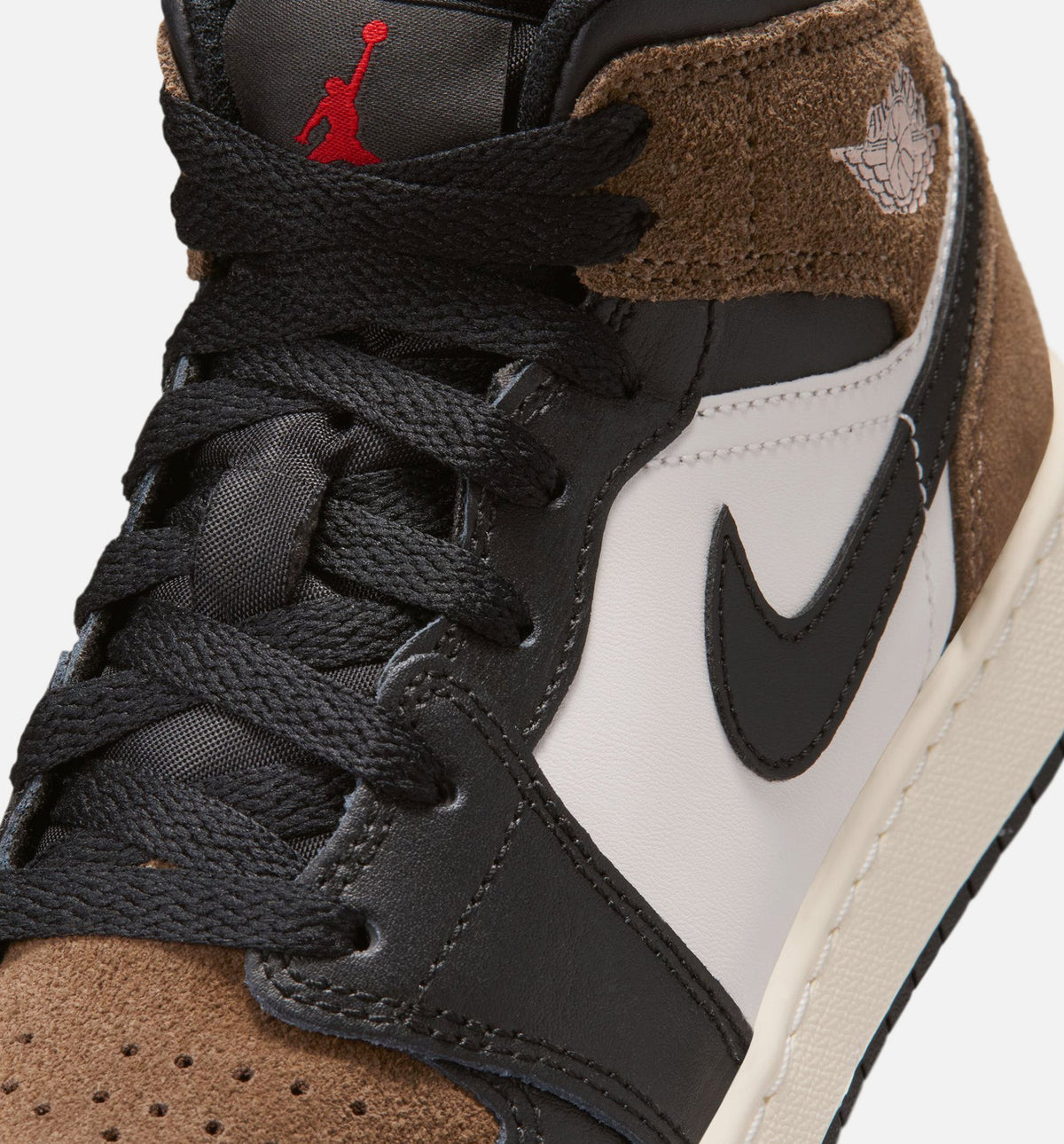 Air Jordan 1 Mid Grade School Sneakers – Black / Phantom / Palomino / University Red