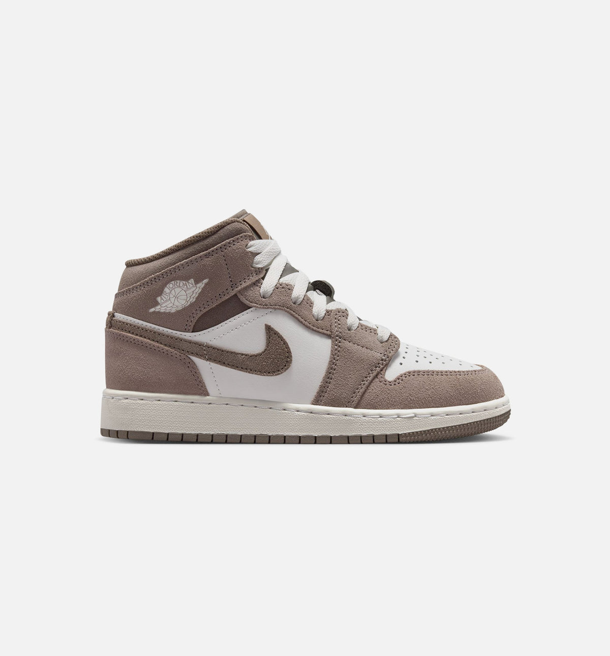 Air Jordan 1 Mid Grade School Sneakers – Enigma Stone / Olive Grey / Summit White