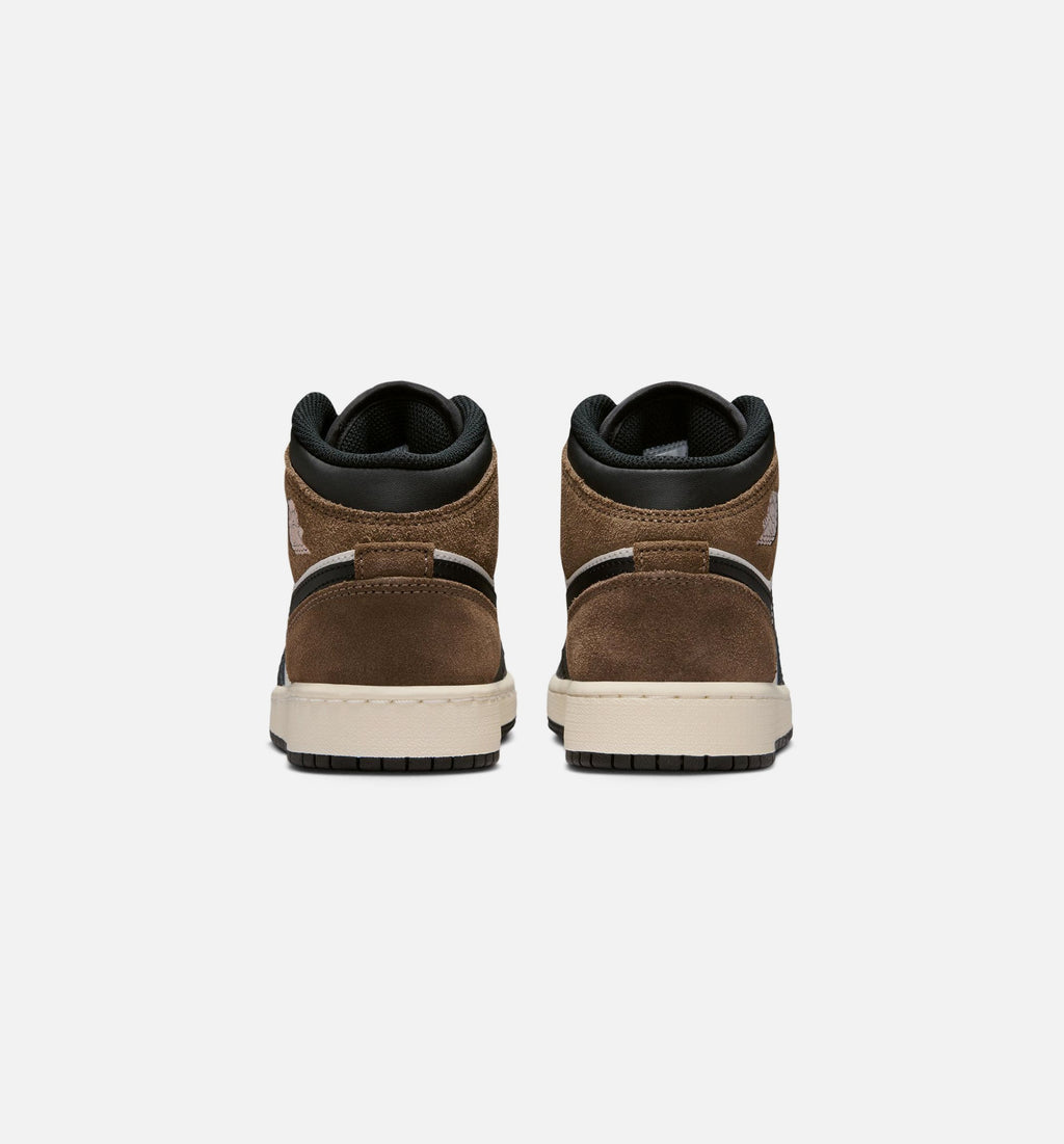 Air Jordan 1 Mid Grade School Sneakers – Black / Phantom / Palomino / University Red