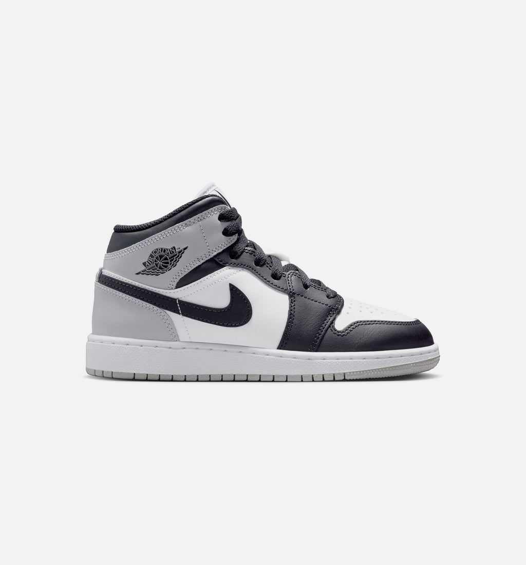 Air Jordan 1 Mid Grade School Sneakers – White / Light Smoke Grey / Black