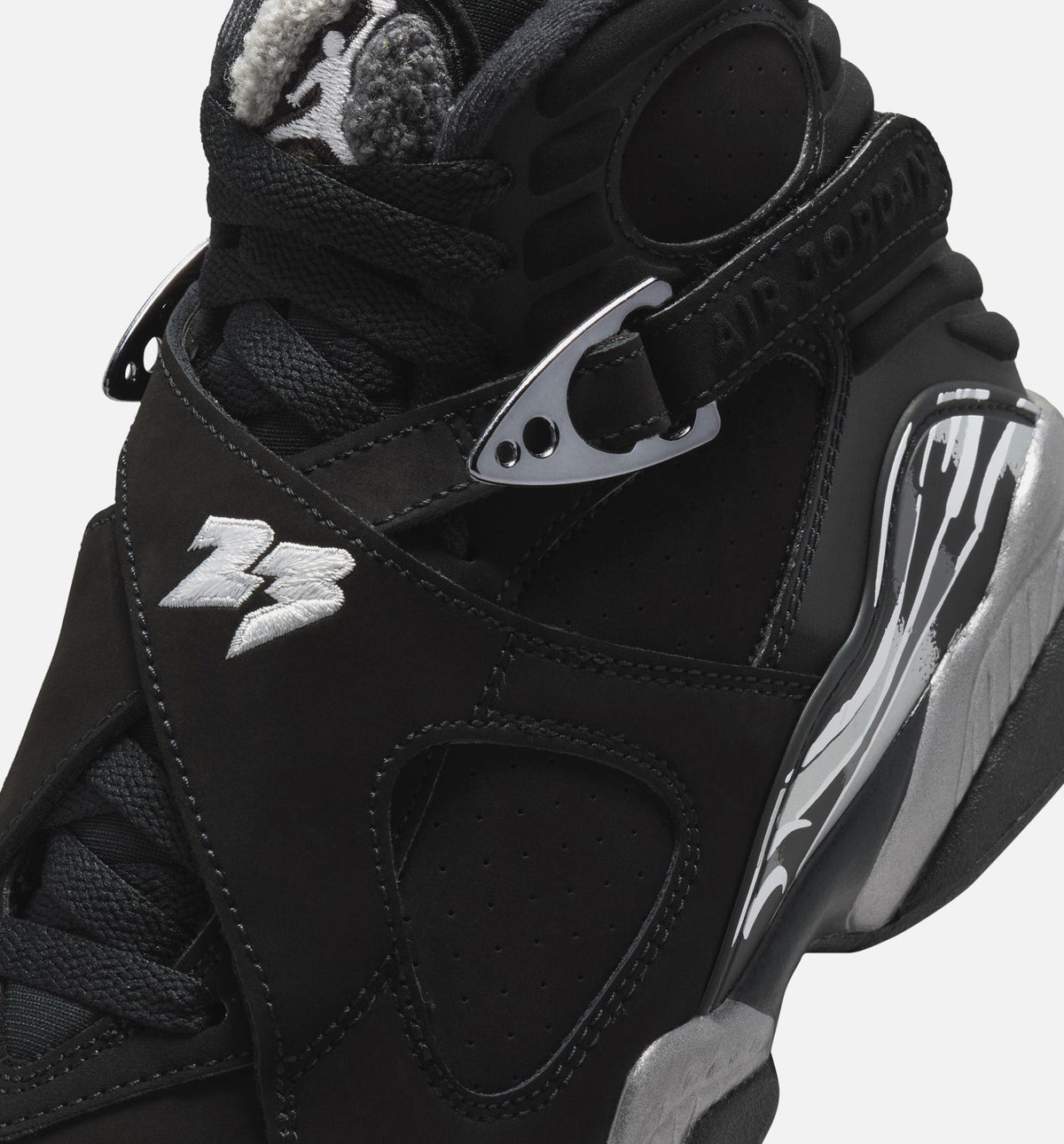 Air Jordan 8 Retro Chrome Black and Light Graphite Grade School Sneakers