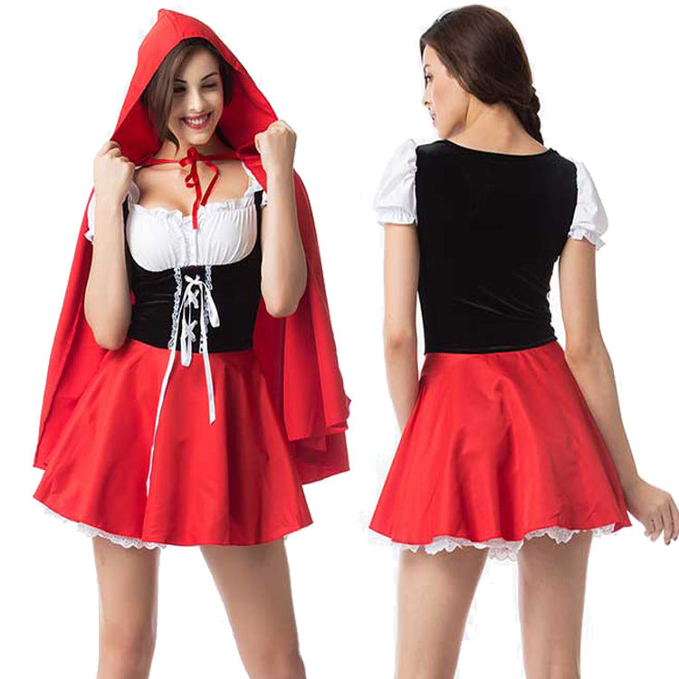 Halloween Women Little Red Riding Hood Cosplay Fairy Tale Party Dress