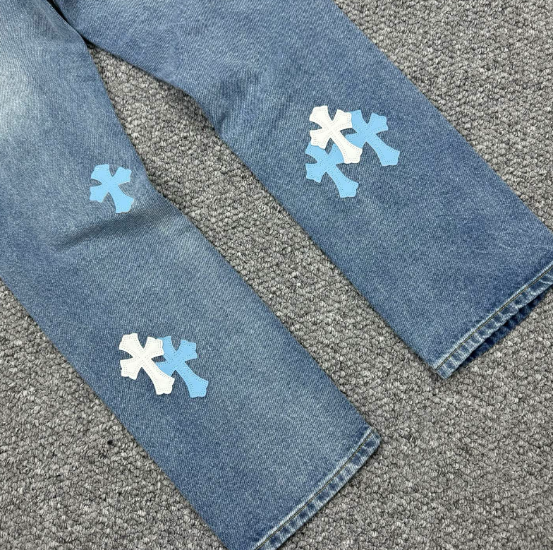 Blue Patch Denim Jeans – Distressed Streetwear Fit