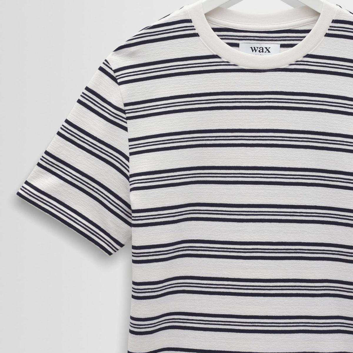 Wax London Dean SS Tee Textured Stripe: Ecru / Navy