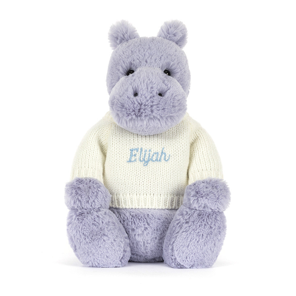 Bashful Hippo with Personalized Cream Jumper