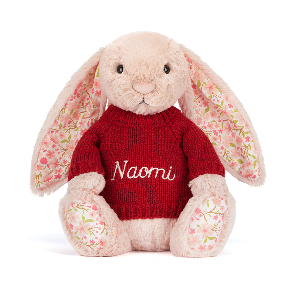 Blossom Blush Bunny 'Cherry' with Personalized Red Jumper