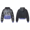 Vale Forever Gothic Letter Scatter Zip Hoodie — Charcoal / Purple