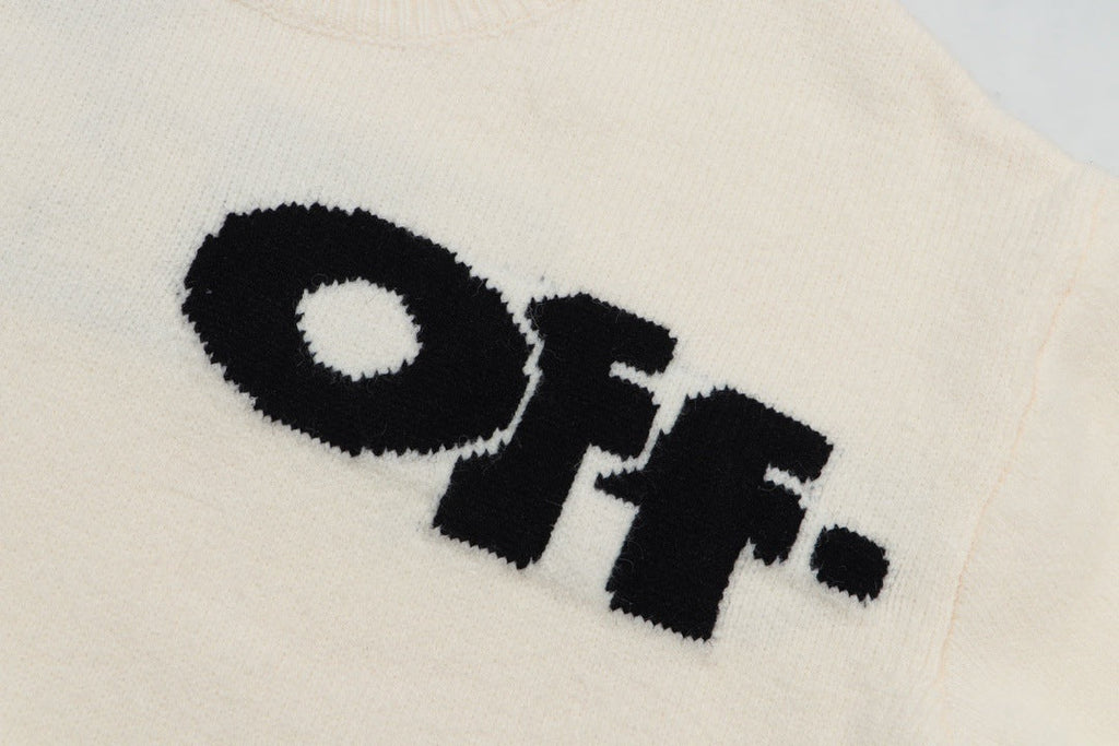Off-White Front and Back Letter Graphic Crewneck Wool Sweater