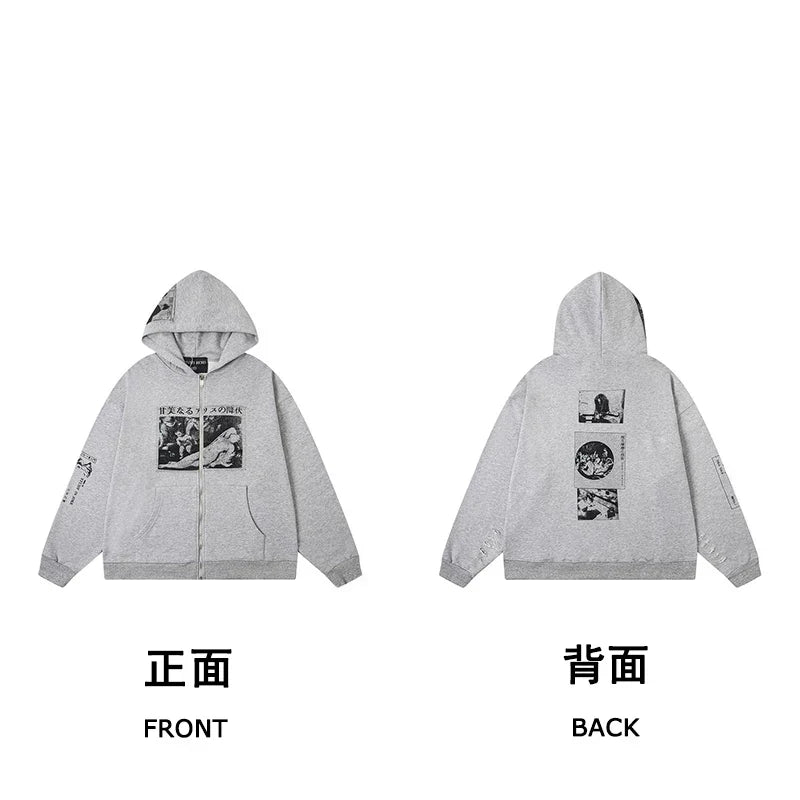 ERD 「甘美なるアリスの降状」 Marine Graphic Zip-Up Hoodie — Floral Gray