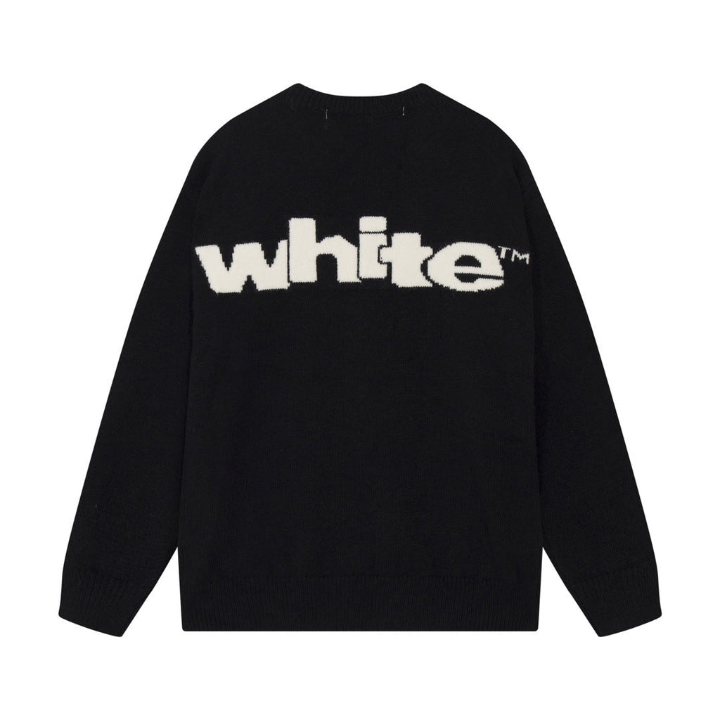 Off-White Front and Back Letter Graphic Crewneck Wool Sweater