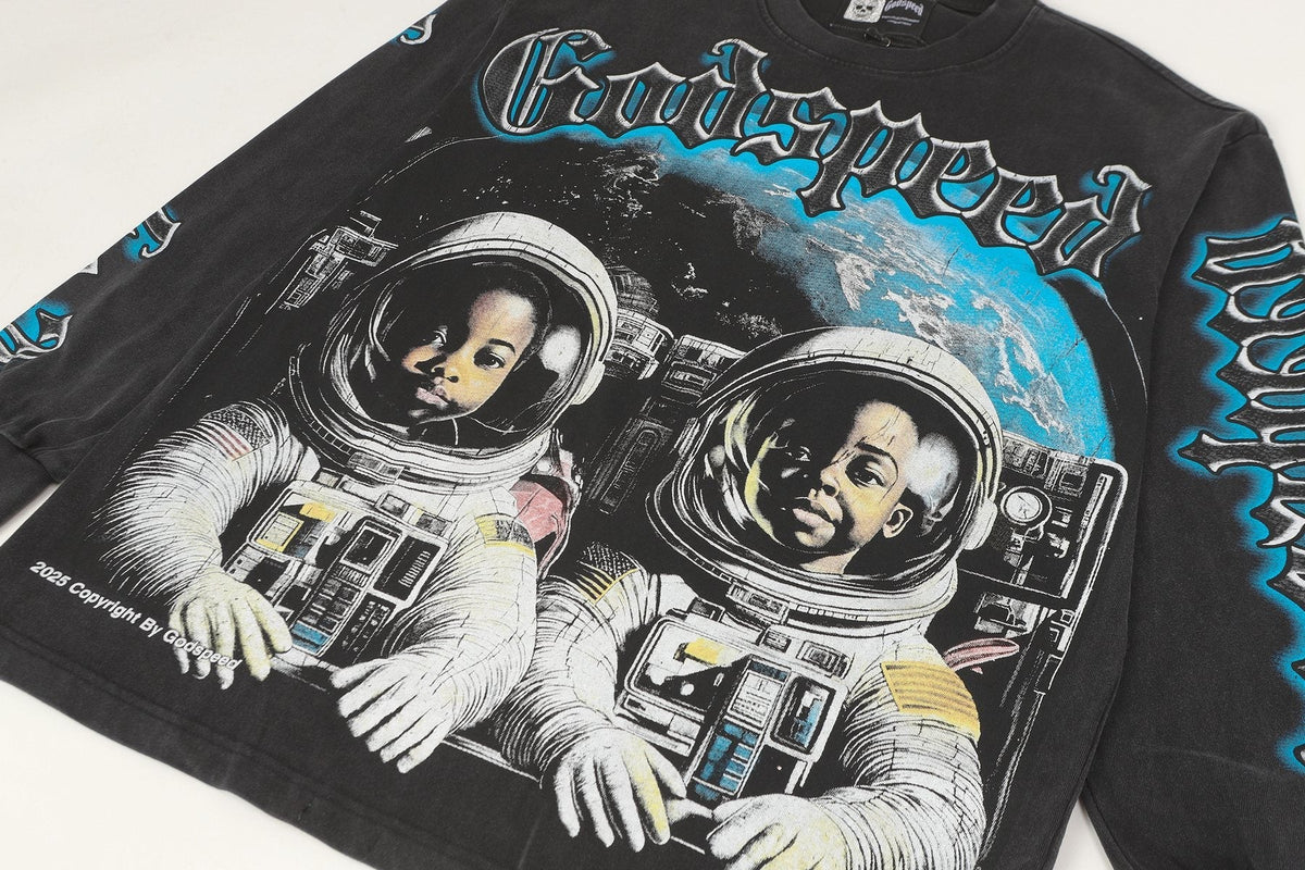 Godspeed Washed Black Graphic Long-Sleeve T-Shirt