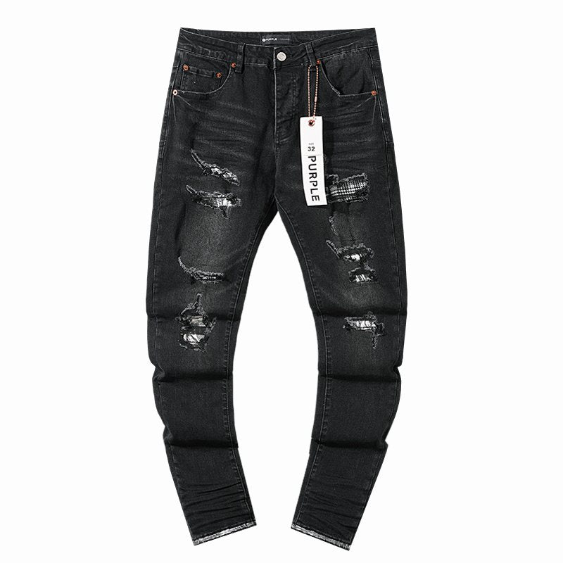 Purple Brand Black Distressed Tapered Jeans