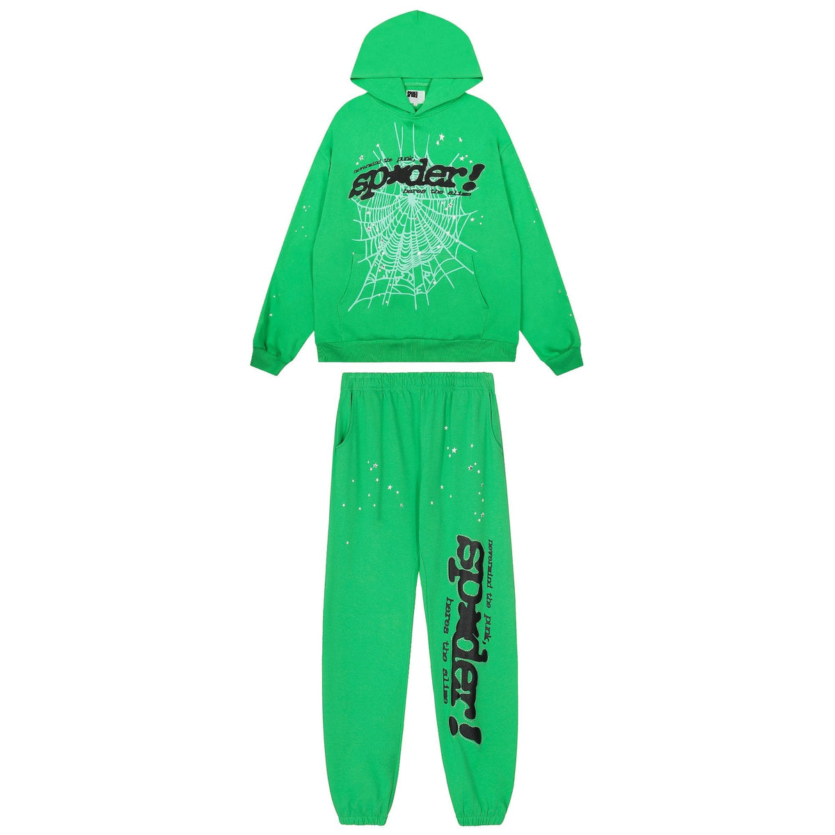 Sp5der Green Web Graphic Hoodie & Pants Matching Set