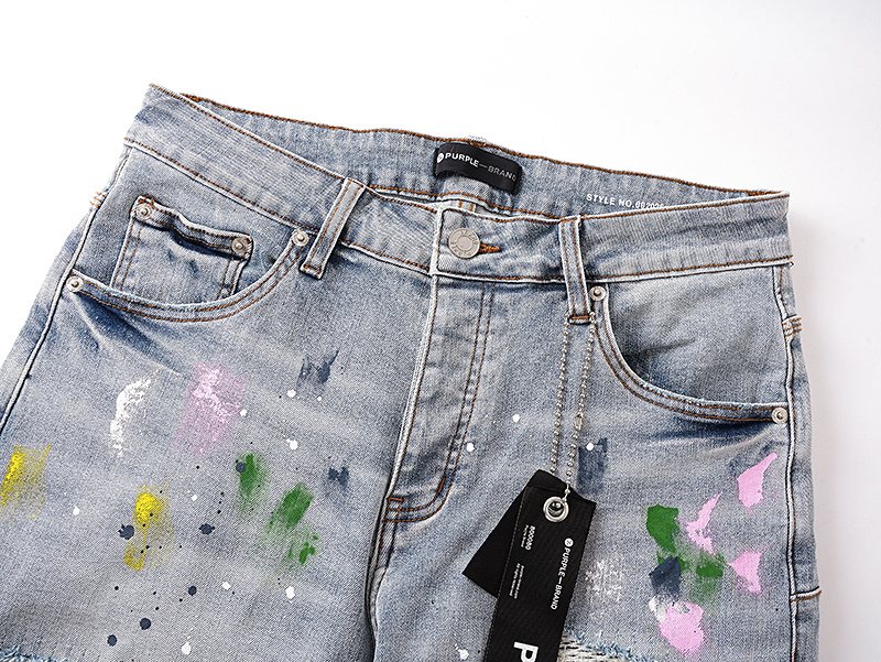 Purple Brand Light Blue Paint-Splatter Denim Shorts