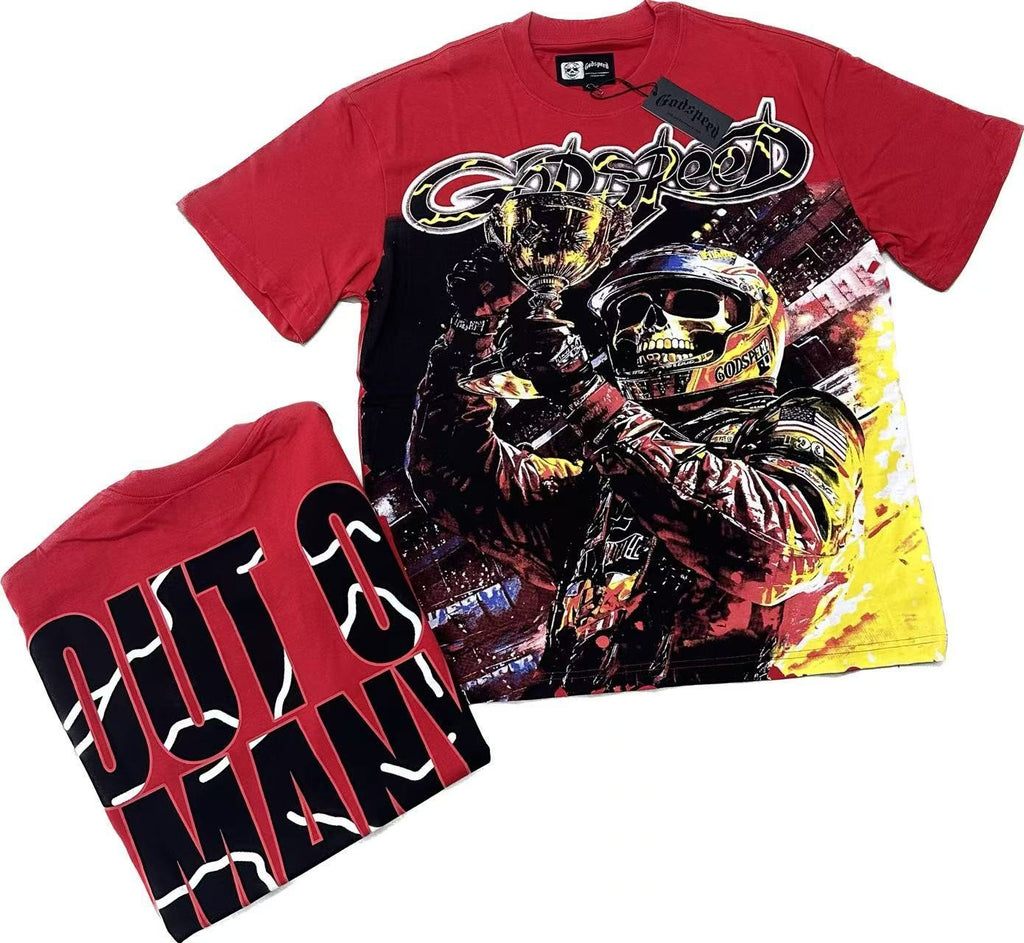 Godspeed Red Racing Skull Graphic T-Shirt