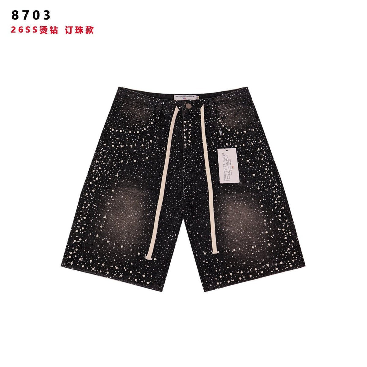 VALE Pearl-Studded Washed Denim Shorts