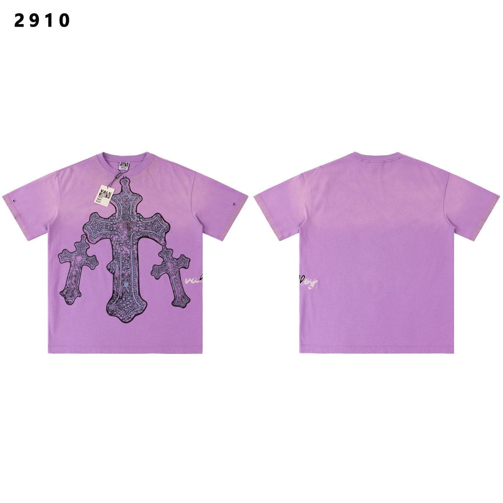 VALE USA Studded Cross Graphic T-Shirt