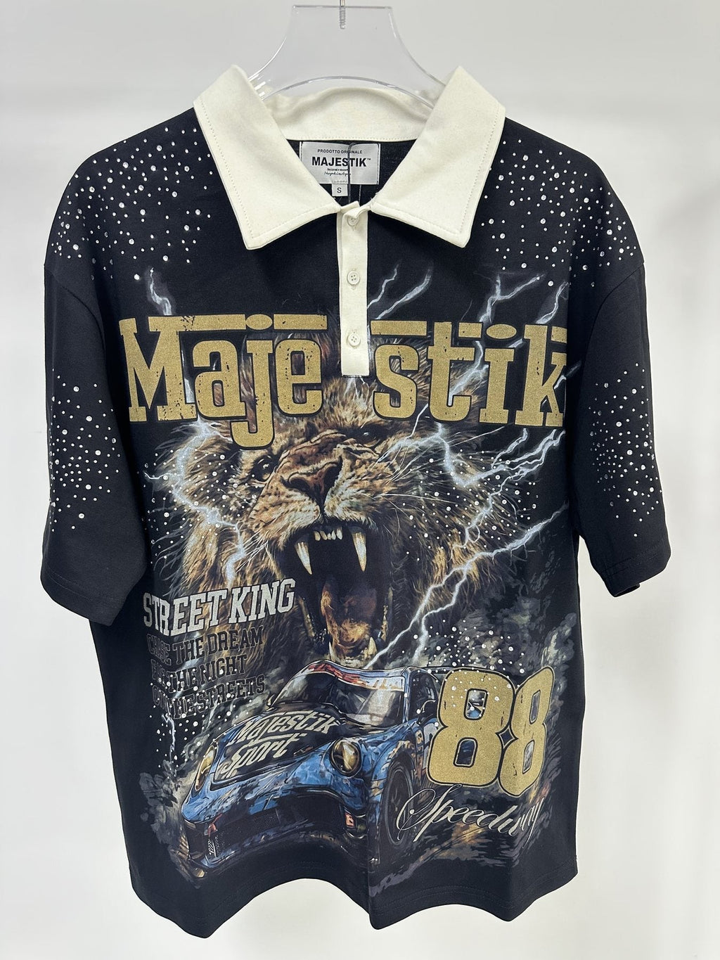 MAJESTIK Black Racing Graphic Polo Shirt
