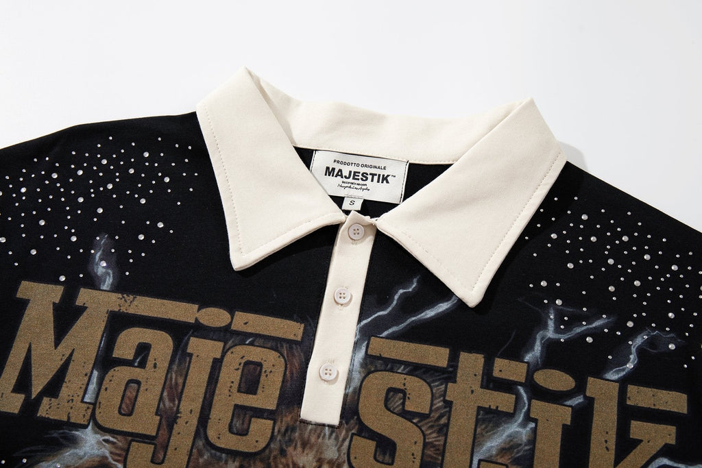 MAJESTIK Black Racing Graphic Polo Shirt